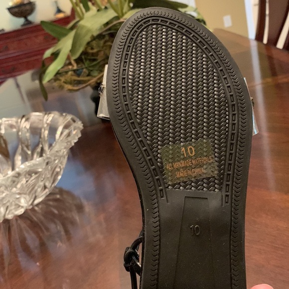 Black Open Sandals, Clear Band with Black Rhinestones, Ankle Straps. Size 9, 10 - Picture 6 of 6